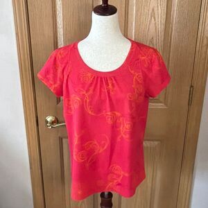 L.L.Bean Women’s Pink Orange Swirl Print Short Sleeve Top – Size L